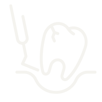The image is a white, line-drawn icon depicting a tooth with a cactus growing out of it.